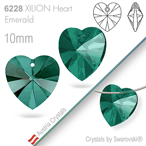 Swarovski XILION Heart 6228. Barva Emerald. Velikost 10mm