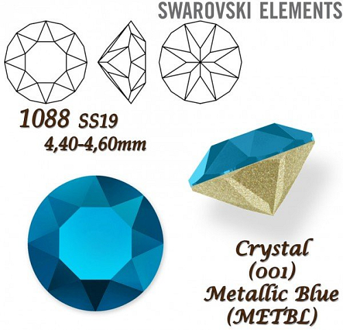 SWAROVSKI ELEMENTS 1088 XIRIUS Chaton SS19 (4,40-4,60mm) barva CRYSTAL (001) METALLIC BLUE (METBL). 