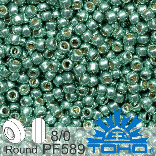 Korálky TOHO tvar ROUND (kulaté). Velikost 8/0. Barva PF589 Permafinish - Galvanized Jade Green. Balení 10g.