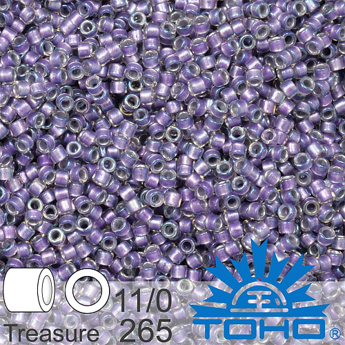 Korálky TOHO tvar TREASURE (válcové). Velikost 11/0. Barva č. 265-Inside-Color Rainbow Crystal/Metallic Purple Lined . Balení 5g.