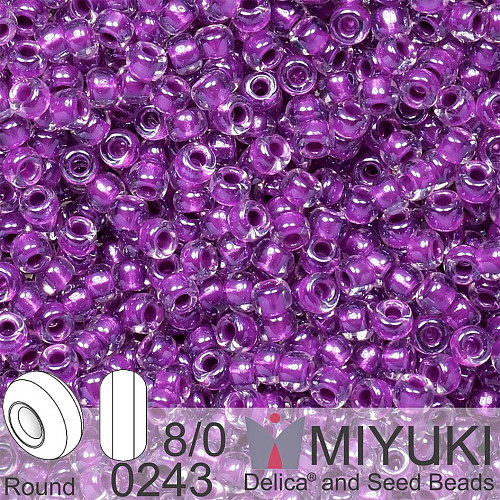 Korálky Miyuki Round 8/0. Barva 0243 Magenta Lined Crystal. Balení 5g