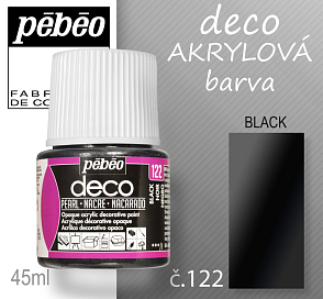 Barva AKRYLOVÁ perleťová Pébeo DECO. Odstín č.122 BLACK. Balení 45 ml.