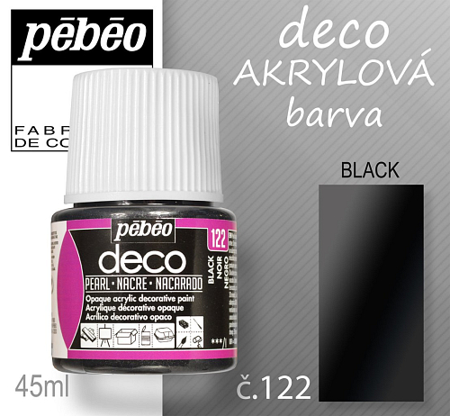 Barva AKRYLOVÁ perleťová Pébeo DECO. Odstín č.122 BLACK. Balení 45 ml.