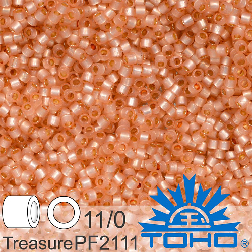 Korálky TOHO tvar TREASURE (válcové). Velikost 11/0. Barva PF2111 PermaFinish - Silver-Lined Milky Peach. Balení 5g.