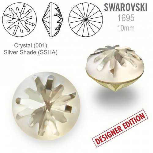 Swarovski 1695 Sea Urchin Round Stone PF velikost 10mm. Barva Crystal (001) Silver Shade (SSHA).