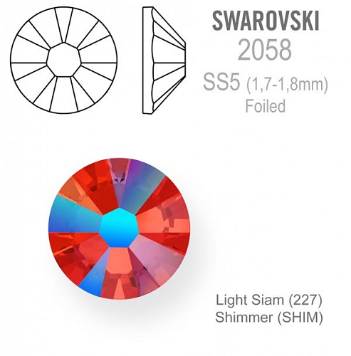Swarovski 2058 XILION FOILED velikost SS5 barva Light Siam Shimmer 