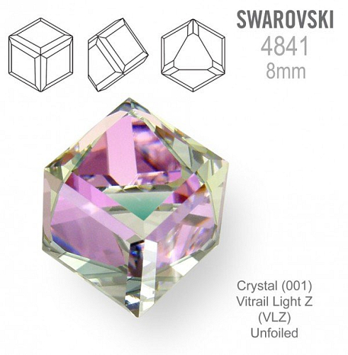 SWAROVSKI ELEMENTS 4841 Angled Cube (zkosená kostka) barva VITRAIL LIGHT Z (VLZ)  Unfoiled velikost 8mm.