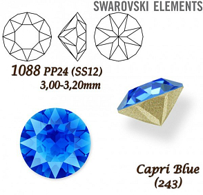 SWAROVSKI ELEMENTS 1088 XIRIUS Chaton PP24 (SS12)  3,00-3,20mm barva CAPRI BLUE (243).