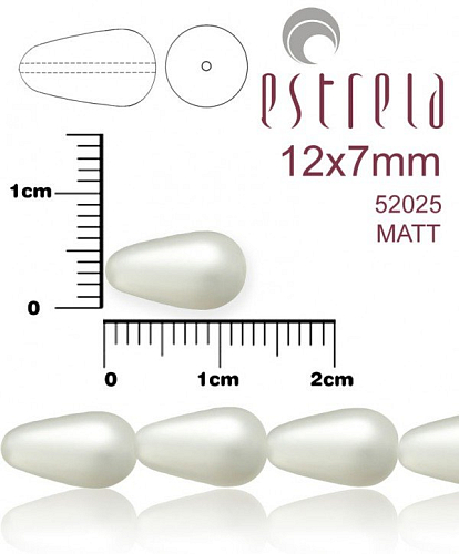 VOSKOVANÉ korále tvar kapka. Velikost 12x7mm. Barva 52025 MATT (matná bílá). Balení 10ks na návleku. 