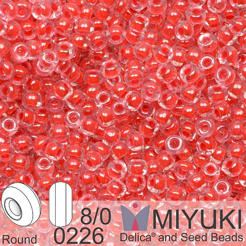 Korálky Miyuki Round 8/0. Barva 0226 Dark Coral Lined Crystal. Balení 5g