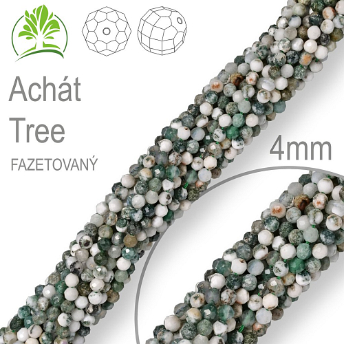 Korálky z minerálů Achát Tree Fazetovaný přírodní polodrahokam. Velikost pr.4mm. Balení 95Ks