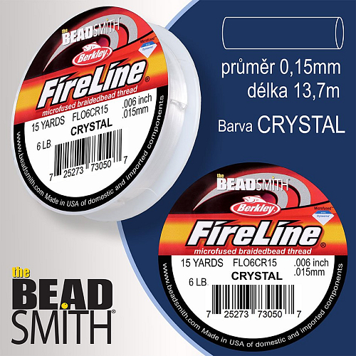 FIRELINE Berkley profesionální splétaná šnůra z polyethylenových vláken. Průměr 0,15mm, zátěž (6lb) 2,7Kg, balení (15yards) 13,7m, barva CRYSTAL.