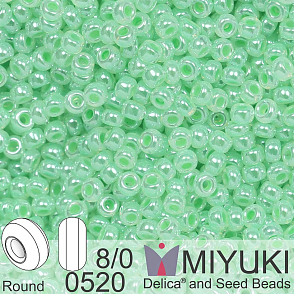 Korálky Miyuki Round 8/0. Barva 0520 Mint Green Ceylon. Balení 5g