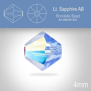 PRECIOSA Bicone MC BEAD (sluníčko) velikost 4mm. Barva LIGHT SAPPHIRE Aurore Boreale. Balení 30ks .