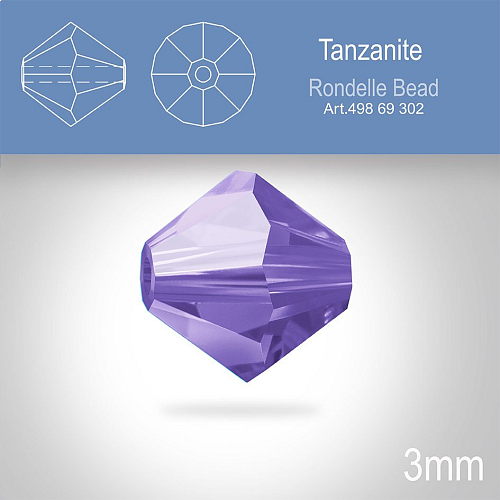 PRECIOSA Bicone (sluníčko) velikost 3mm. Barva TANZANITE. Balení 42ks .
