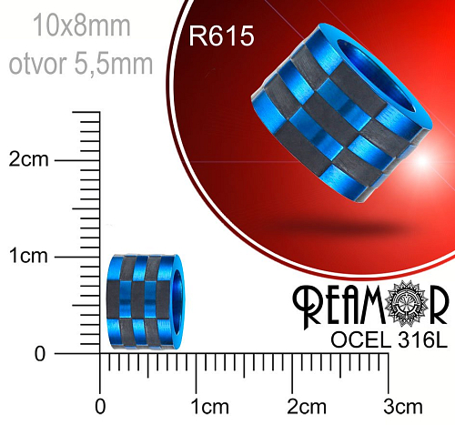Korálek tvarovaný Reamor CHIRURGICKÁ OCEL ozn.-R615. Velikost 10x8mm otvor 5,5mm.