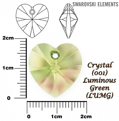SWAROVSKI Heart Pendant barva CRYSTAL LUMINOUS GREEN velikost 18x17,5mm.