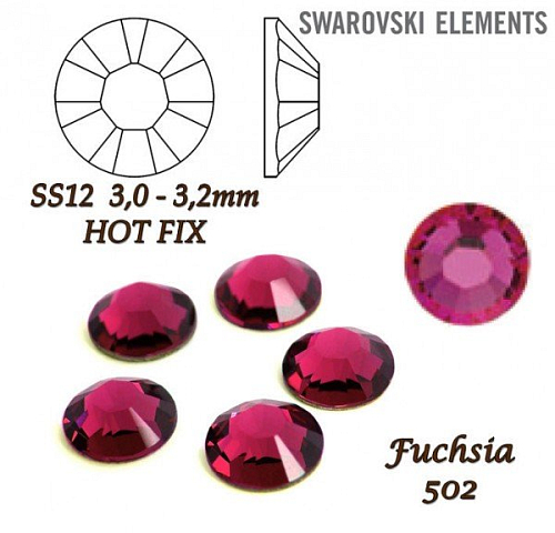 SWAROVSKI xirius rose HOT-FIX velikost SS12 barva FUCHSIA