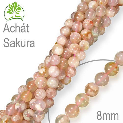 Korálky z minerálů Achát Sakura přírodní polodrahokam. Velikost pr.8mm. Balení 10Ks.