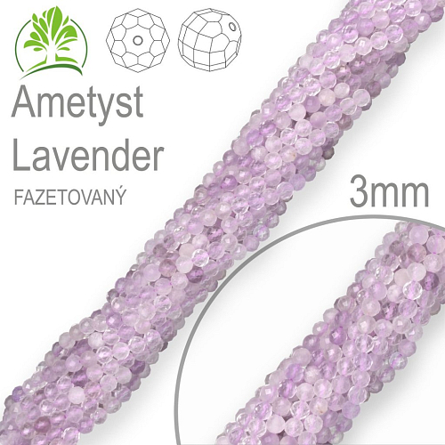 Korálky z minerálů Ametyst Lavender Fazetovaný polodrahokam. Velikost pr.3mm. Balení 130Ks. 