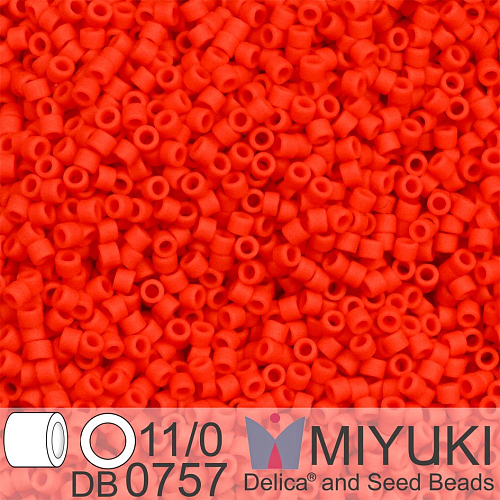 Korálky Miyuki Delica 11/0. Barva Matte Opaque Vermillion Red DB0757. Balení 5g