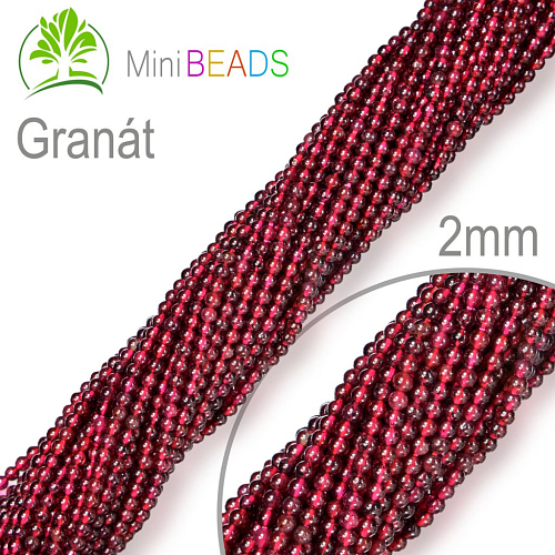 Korálky Mini BEADS z minerálů Granát přírodní polodrahokam. Velikost pr.2mm. Balení 180Ks.