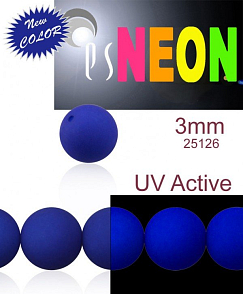 Korálky NEON (UV Active) velikost 3mm barva 25126 MODRÁ TMAVÁ. Balení 41Ks. 