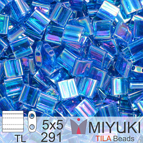 Korálky MIYUKI tvar TILA BEADS velikost 5x5mm. Barva TL-291 Transparent Capri Blue AB. Balení 5g.