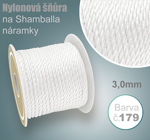 Nylonová šňůra COPÁNKOVÁ na Shamballa náramky průměr nitě 3,0mm. Barva č.179 Bílá