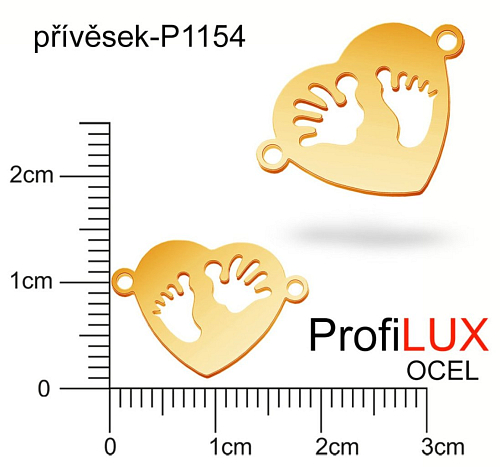 Přívěsek Chirurgická Ocel ozn-P1154 SRDCE s otisky 2x otvor velikost 19x14mm tl.1.0mm. Velikost otvoru pr. 1,5mm.Barva POZLACENO. Řada přívěsků ProfiLUX