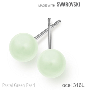 Náušnice sada Made with Swarovski 5818 Pastel Green Pearl (001 967) 6mm+puzeta 316L