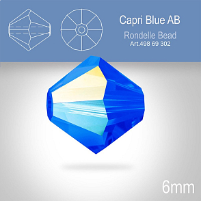 PRECIOSA Bicone MC BEAD (sluníčko) velikost 6mm. Barva CAPRI BLUE Aurore Boreale. Balení 21ks .