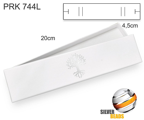 Krabička na šperky. Materiál papír . Ozn. PRK 744L. Velikost 20x4,5cm. Barva  Bílá se stromem života