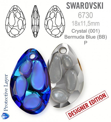 Swarovski 6730 Radiolarian Pendant PF velikost 18x11,5mm. Barva Crystal Bermuda Blue P