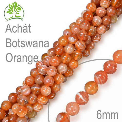 Korálky z minerálů Achát Botswana Orange  přírodní polodrahokam. Velikost pr.6mm. Balení 12Ks.