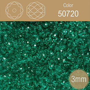 Korálky BROUŠENÉ 3mm. Barva 50720 průhledná Smaragdová. Balení 150Ks.