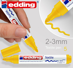 Permanentní textilní popisovač EDDING. Šířka 2-3mm odstín č.5 Žlutá