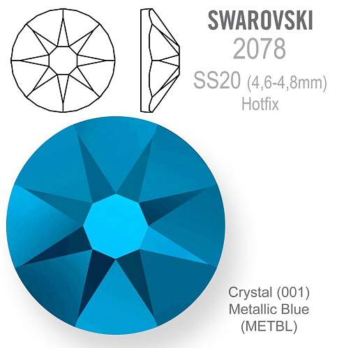 SWAROVSKI xirius rose HOT-FIX velikost SS20 barva CRYSTAL MATALLIC BLUE 