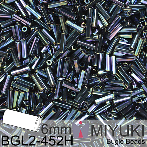 Korálky Miyuki Bugle Bead 6mm. Barva BGL2-452H Metallic Dark Blue Iris Hex Cut. Balení 10g.