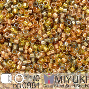 Korálky Miyuki Delica 11/0. Barva Spkl Lined Sand Dune Mix (gold beige aqua) DB0981. Balení 5g.