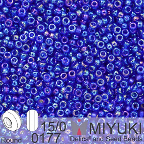 Korálky Miyuki Round 15/0. Barva 0177 Tr Cobalt AB. Balení 5g