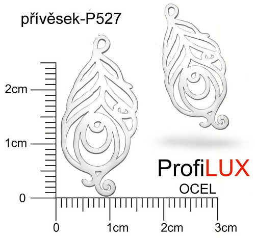 Přívěsek Chirurgická Ocel ozn-P527 Paví Peří  velikost 30x14mm tl.1.2mm. Řada přívěsků ProfiLUX