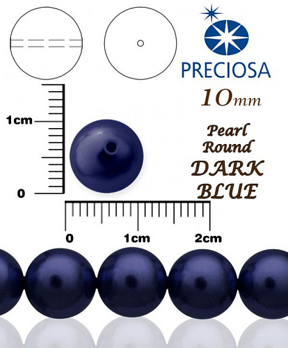 PRECIOSA Voskované Perle barva DARK BLUE velikost 10mm. Balení návlek 12Ks. 