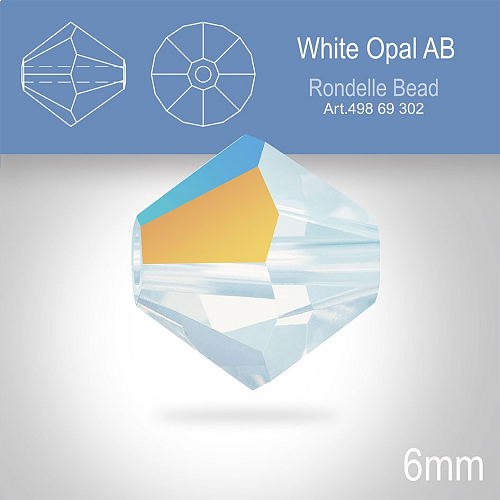 PRECIOSA Bicone MC BEAD (sluníčko) velikost 6mm. Barva WHITE OPAL AB. Balení 18ks .