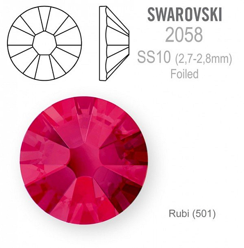 SWAROVSKI 2058 XILION Rose FOILED velikost SS10 barva Ruby 