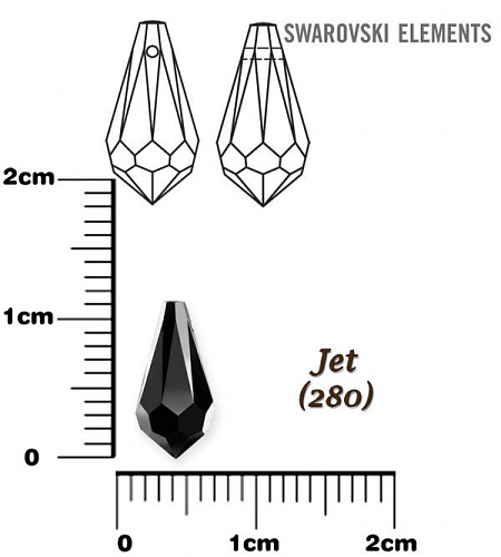 SWAROVSKI PŘÍVÉSKY Teardrop 6000 barva JET (280) velikost 11x5,5mm. 