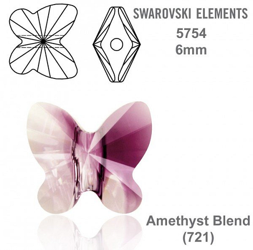 SWAROVSKI KORÁLKY Butterfly Bead barva AMETHYST BLEND velikost 6mm. Balení 4Ks.