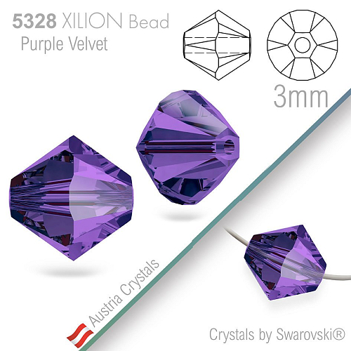 SWAROVSKI  XILION Bead  5328 barva Purple Velvet velikost 3mm. Balení 25Ks