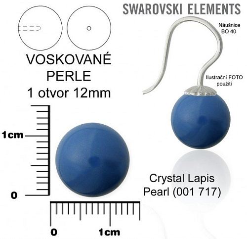 SWAROVSKI 5818 Voskované Perle 1otvor barva 717 CRYSTAL LAPIS PEARL velikost 12mm.