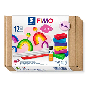 FIMO Soft sada Basic 9 půlbloků FIMO Soft 25 g , 1 x FIMO lak 10 ml - lesklý, modelovací pomůcky